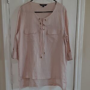 Company Ellen Tracy 100% Linen Lace-Up Tunic Top - Champagne Pink - Large